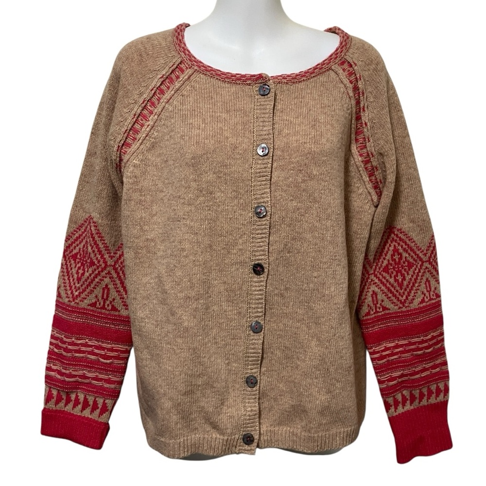 Sundance Sophie Fair Isle Tan Pink Lambswool Blend Cardigan Sweater